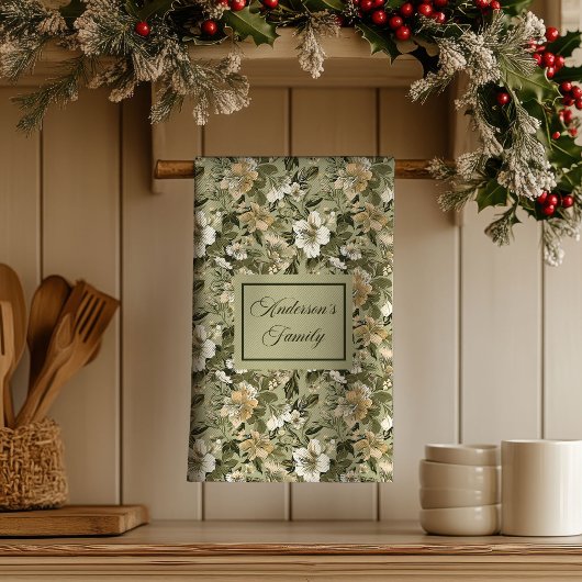 Green Gold Floral Personalized Elegant Towel  Geschirrtuch
