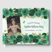 Green Gold Floral Princess Quinceañera Foto Gästebuch (Vorderseite)