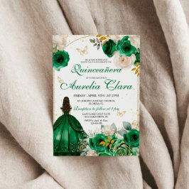 Green Gold Floral Quinceanera Einladung