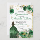 Green Gold Floral Quinceanera Einladung (Vorderseite)