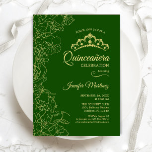 Green Gold Floral Quinceanera Party Einladung
