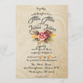 Green Gold Floral Rustic Elegant White Wedding Inv Einladung