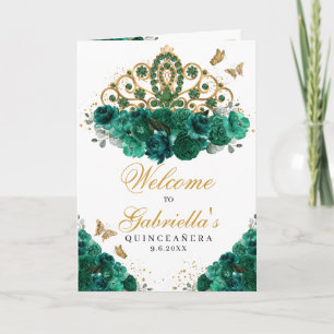 Green & Gold Floral Tiara Quinceanera Programm