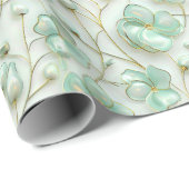 Green Gold Floral Wrapping Paper Geschenkpapier (Rolleneckpunkt)