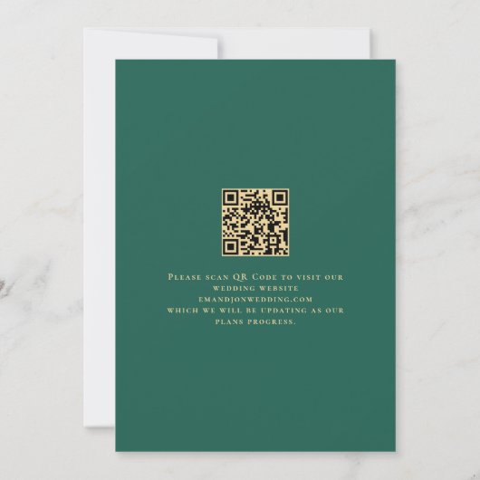 Green Gold Florals QR Code Wedding Emerald Save The Date (Rückseite)