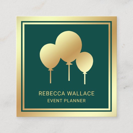 Green Gold Foil Balloons Party Event Plane Quadratische Visitenkarte (Vorderseite)