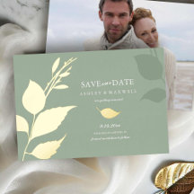 Green Gold Foil Foto Save the Date Einladungen