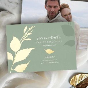 Green Gold Foil Foto Save the Date Einladungen