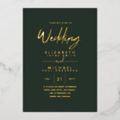 Green Gold Foil Script Elegante Moderne Hochzeit Folieneinladung (Vorderseite)