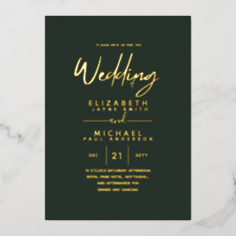 Green Gold Foil Script Elegante Moderne Hochzeit Folieneinladung
