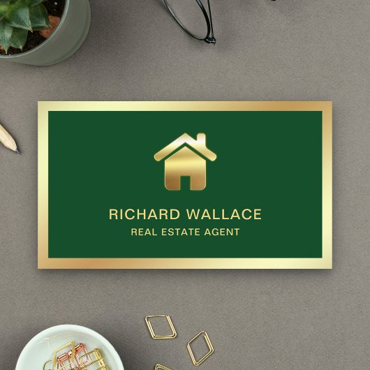 Green Gold Foil Zuhause Logo Real Anwesen Agent Visitenkarte