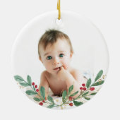 Green Gold Foliage Baby Baptisc Foto Keramik Ornament (Hinten)