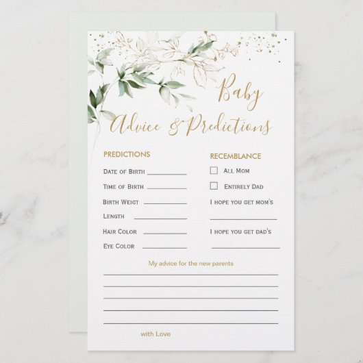 Green & Gold Foliage Baby Predication & Addon Card (Vorne/Hinten)
