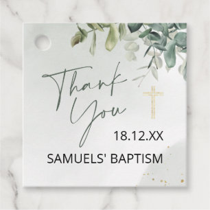 Green & Gold Foliage Baptisse Tag Geschenkanhänger