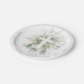 Green Gold Foliage Cross Baptisse Pappteller (Schrägansicht)