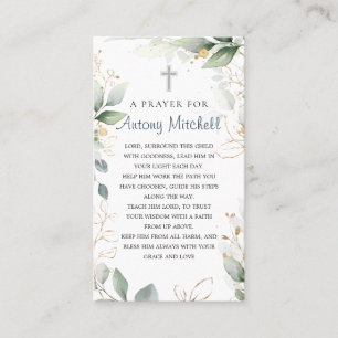 Green Gold Foliage Cross Taufen Gebet Telefonnummerkarte