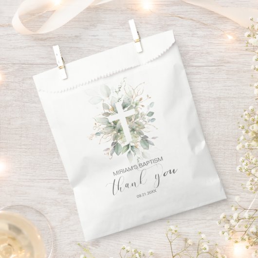 Green Gold Foliage Cross Taufen Vielen Dank Geschenktütchen (Ausgeschnitten)