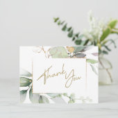 Green Gold Foliage Eucalyptus Vielen Dank Dankeskarte (Stehend Vorderseite)