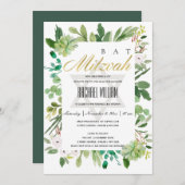 GREEN GOLD FOLIAGE FRAME STAR BAR BAT MITZVAH EINLADUNG (Vorne/Hinten)