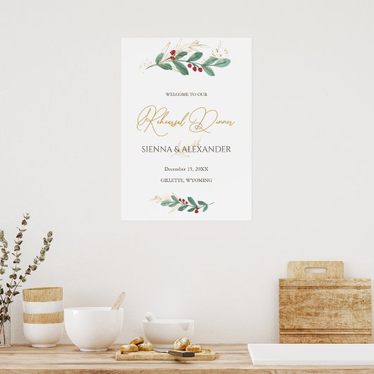 Green Gold Foliage Probe Dinner Willkommenszeichen Poster (Küche)