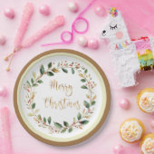 Green Gold Foliage Red Berry Weihnachten Pappteller (Party)