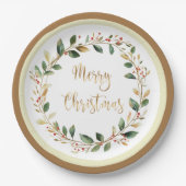 Green Gold Foliage Red Berry Weihnachten Pappteller (Vorderseite)