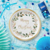 Green Gold Foliage Red Berry Weihnachten Pappteller (Party)