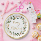 Green Gold Foliage Red Berry Weihnachten Pappteller (Party)