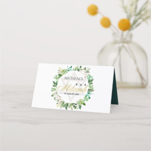GREEN GOLD FOLIAGE WREATH STAR BAR BAT MITZVAH PLATZKARTE