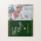 Green Gold Foto Days Merry Bright Script Holiday Puzzle (Vertikal)