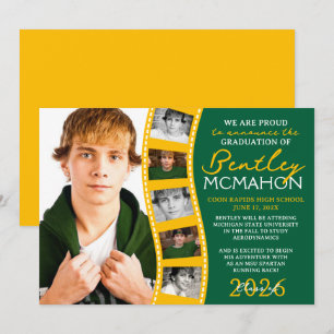 Green & Gold Foto Filmstrip Grad Bekanntgabe Einladung