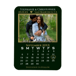 Green & Gold Foto Kalender Rette unsere Hochzeit Magnet