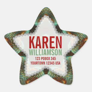 Green & Gold Fraktal Art Individuelle Name Star St Stern-Aufkleber