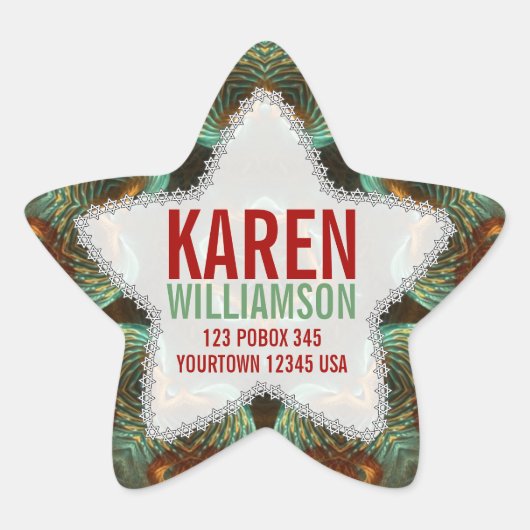 Green & Gold Fraktal Art Individuelle Name Star St Stern-Aufkleber (Vorderseite)