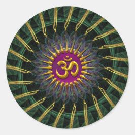 Green+Gold Fraktal Swirl Golden (Om) Symbol Stick Runder Aufkleber