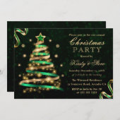 Green & Gold Funkelnd Ribbon Tree Weihnachten Part Einladung (Vorne/Hinten)