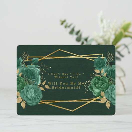 Green & Gold Geometric werden Sie meine Bridesmaid Einladung (Stehend Vorderseite)