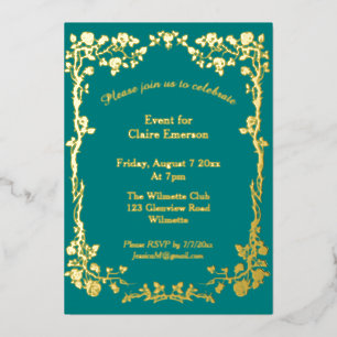 Green & Gold Gilded Rose Jugendstil Folieneinladung