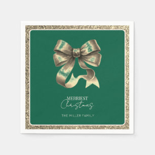 Green Gold Glitter Bow Weihnachtsbuch Napkin Serviette