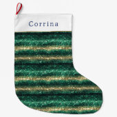 Green Gold Glitter Christmas Großer Weihnachtsstrumpf (Vorderseite)