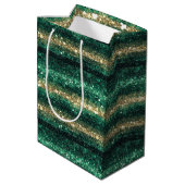 Green Gold Glitter Christmas Mittlere Geschenktüte (Rückseite Schrägansicht)