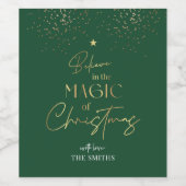 Green & Gold Glitter Elegant Name Modern Christmas Weinetikett (Einzelnes Label)