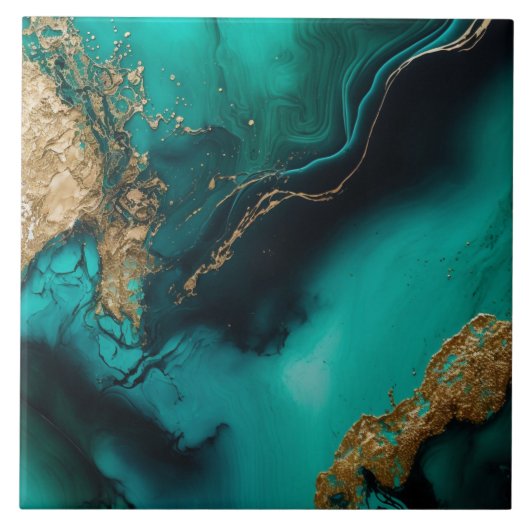 Green Gold Glitter Marbled Agate Ceramic  Fliese (Vorderseite)