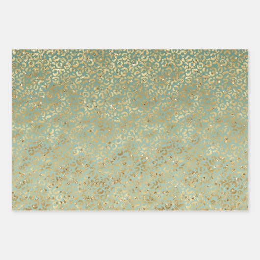 Green Gold Glitz Sparkle Streifen Leopard Geschenkpapier Set (Vorderseite 2)
