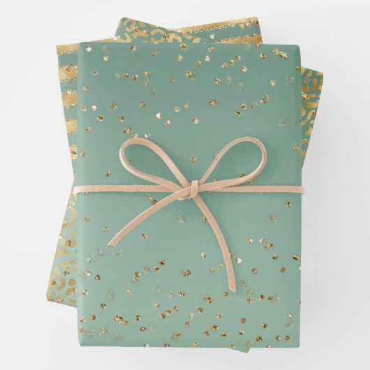 Green Gold Glitz Sparkle Streifen Leopard Geschenkpapier Set (Beispiel)
