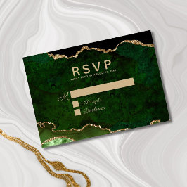 Green Gold Glitzer Agate Geode Wedding RSVP Karte