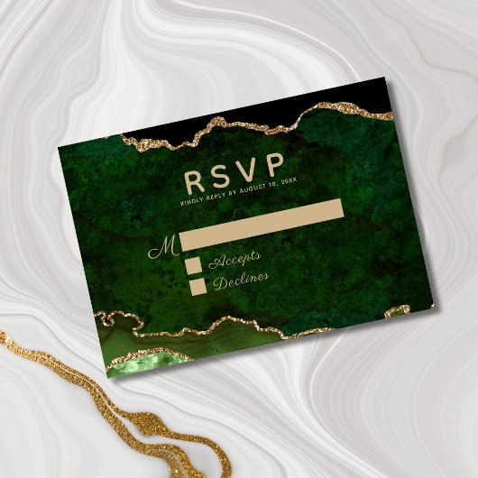 Green Gold Glitzer Agate Geode Wedding RSVP Karte