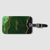 Green Gold Glitzer Agate Personalisiert Gepäckanhänger (Vorderseite (Horizontal))