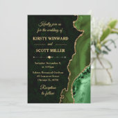 Green & Gold Glitzer Agate und Marmorhochzeit Einladung (Stehend Vorderseite)
