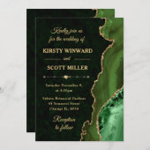 Green & Gold Glitzer Agate und Marmorhochzeit Einladung (Vorne/Hinten)